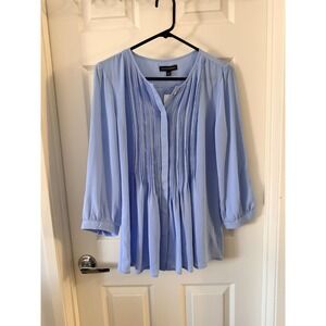 Banana Republic Womens Light Blue Pleated Pintuck V-Neck Blouse Top NWT
